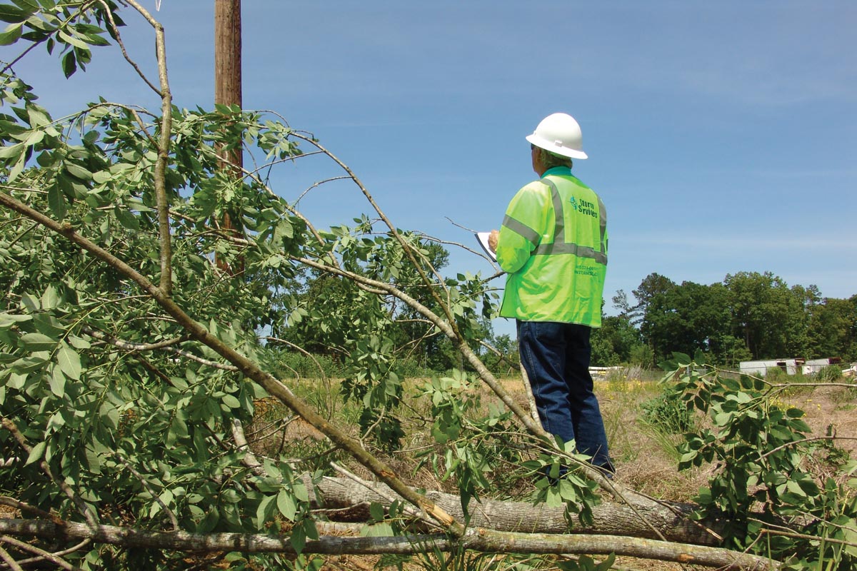 Damage assessor in the field after a storm.